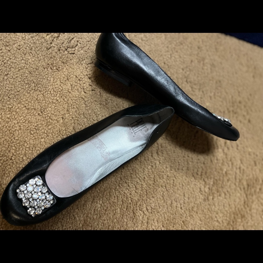Black leather flat with glitz